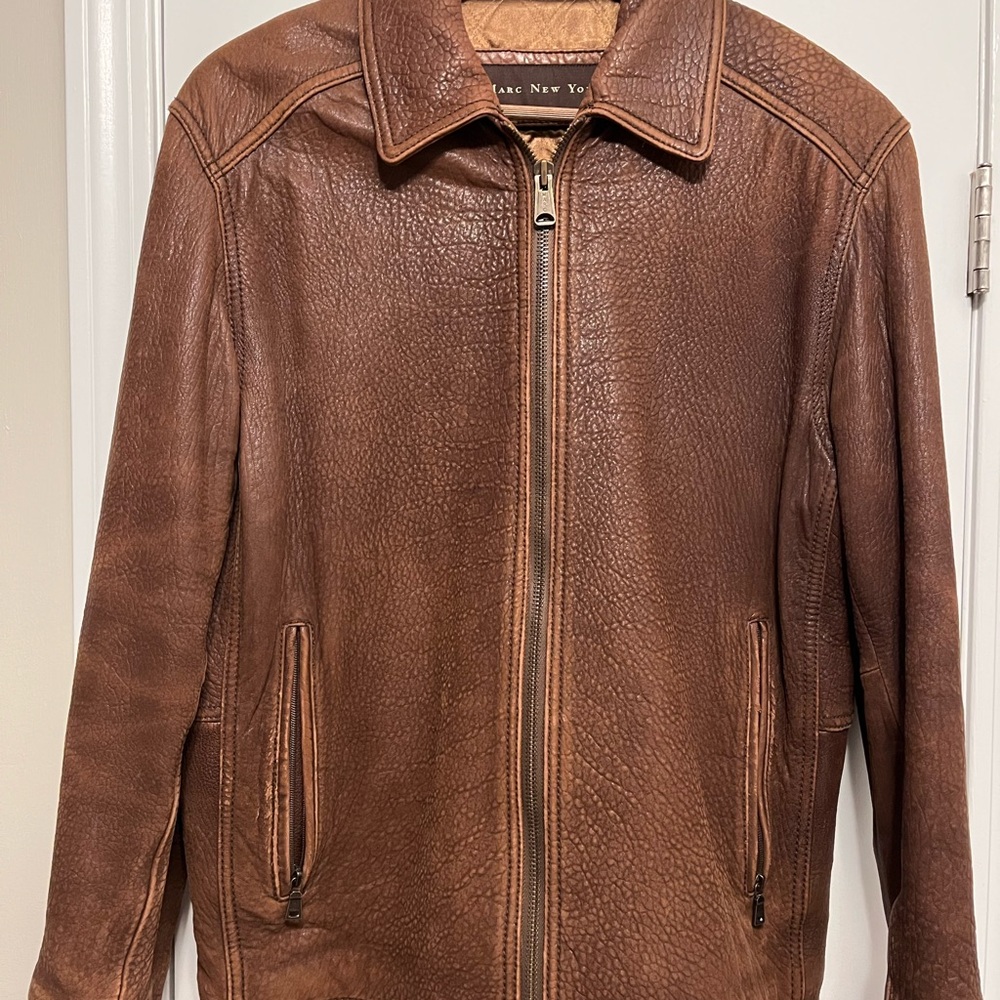 Marc New York Brown Leather Bomber Jacket
